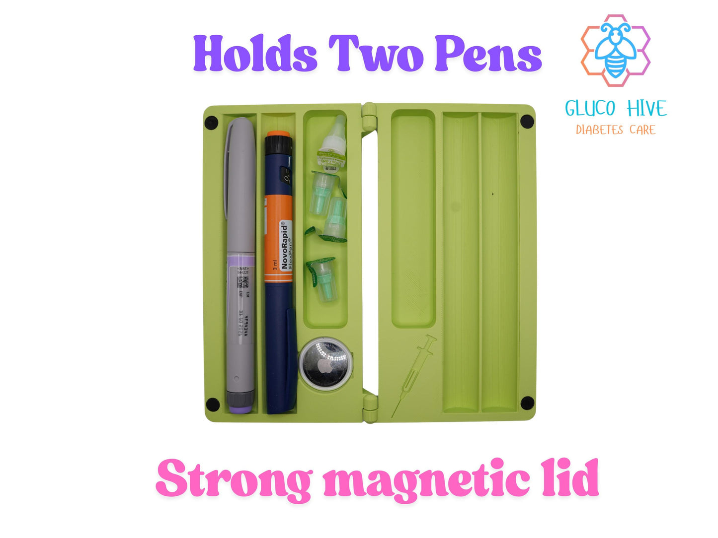 Insulin Pen Case with Magnetic Lid & AirTag Slot  Hard Shell Diabetes Organizer  Travel Insulin Pen Holder  Protective Storage